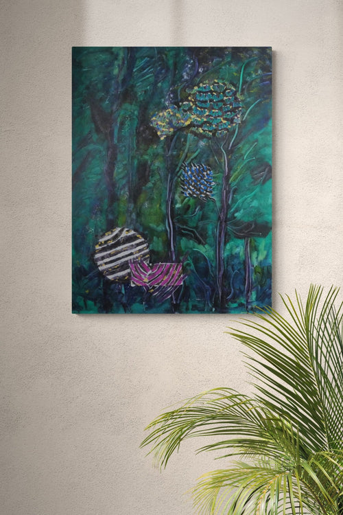 Peacock with hummingbirds & tropical birds - Bunter Fine Art